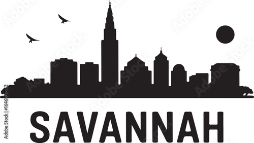 Savannah Skyline Silhouette Vector on White Background