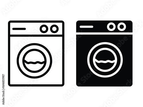Washing Machine Icon Set – Laundry Appliance Outline and Solid Design