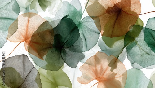 Abstract, ethereal leaves in muted tones