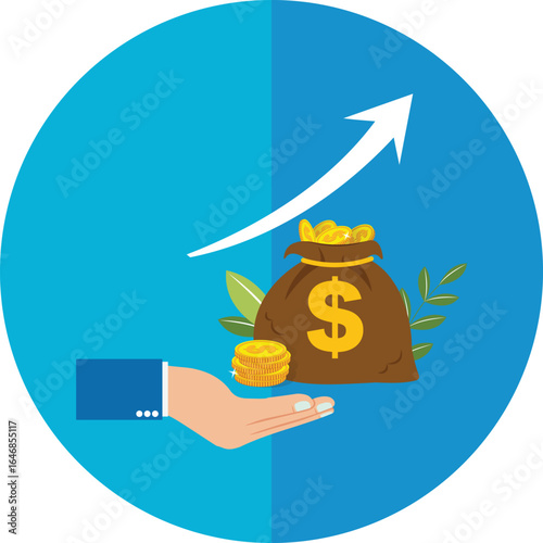 money, dollar, business, finance, currency, symbol, icon, sign, hand, bag, vector, illustration, euro, investment, cash, wealth, concept, success, bank, coin, gold, financial, economy, banking, cartoo