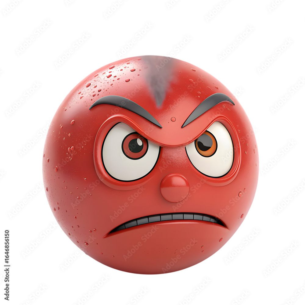 Naklejka premium 3D Red Angry Face Emoji – Furious Expression Cartoon Design PNG