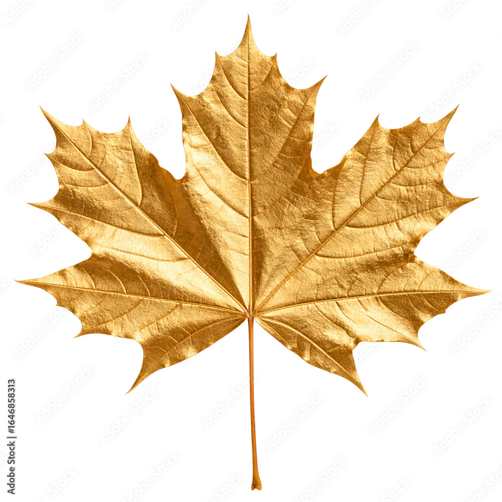 Obraz premium Golden maple leaf with vibrant autumn colors, isolated on a white background, capturing the beauty of the fall season