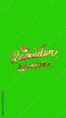 Ramadan Kareem Animated Golden Text on Green Screen for Islamic Holiday Greetings
