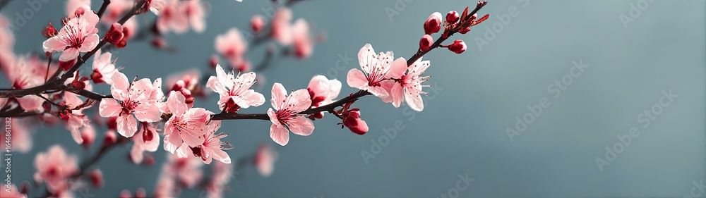 Obraz premium Delicate pink blossoms on a gray background