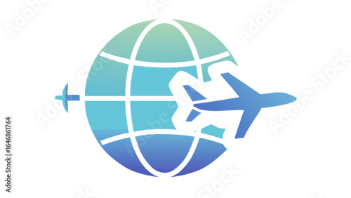 Globe airplane travel agency logo design for international flights and worldwide destinations booking online