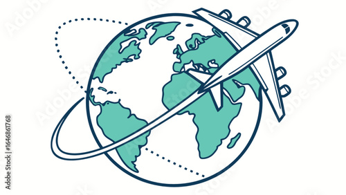 Airplane flying around the world travel and tourism international flight vacation and global transport concept