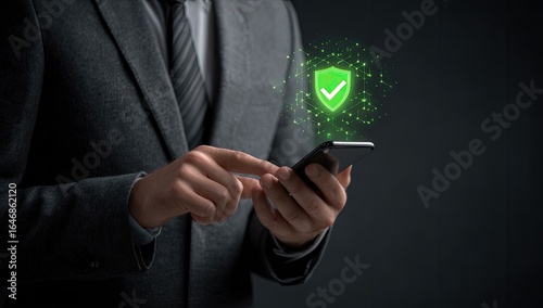 Wallpaper Mural Businessman using smartphone with security graphic overlay Torontodigital.ca