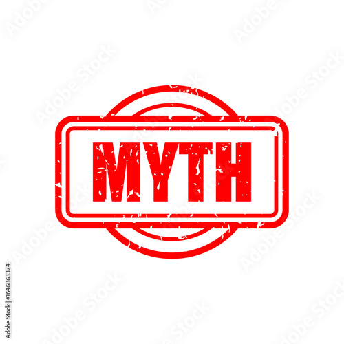 Grungy red myth stamp isolated on a white background.