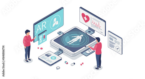 Augmented reality healthcare concept with isometric technology for medical innovation