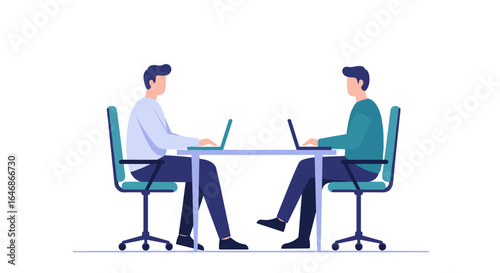 Business meeting in minimalist style with two professionals at desk