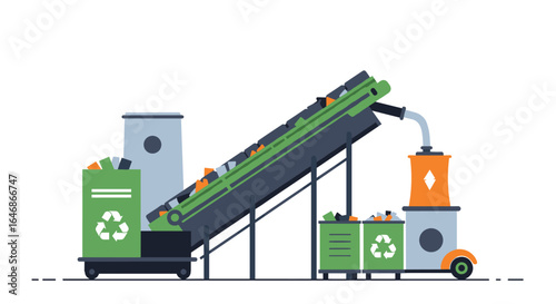 Modern recycling plant equipment on white background