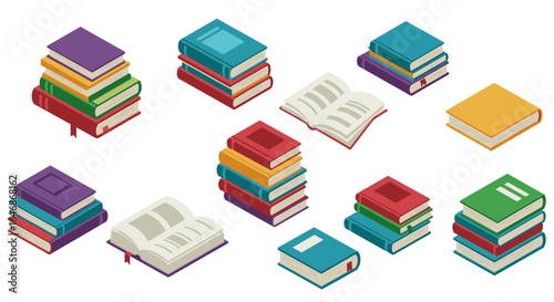 Isometric colorful books collection for educational and library projects