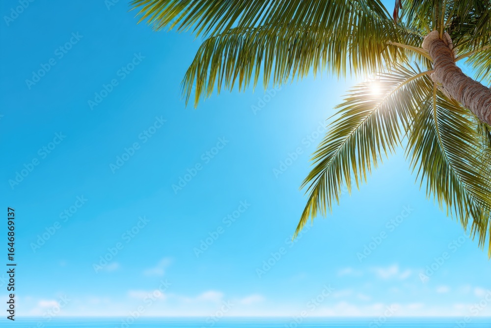 Fototapeta premium Palm tree leaves against a bright sky