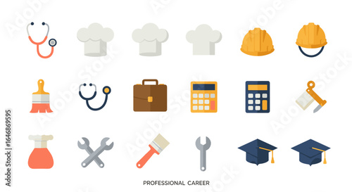 Professional career icons set: diverse occupation symbols for modern designs