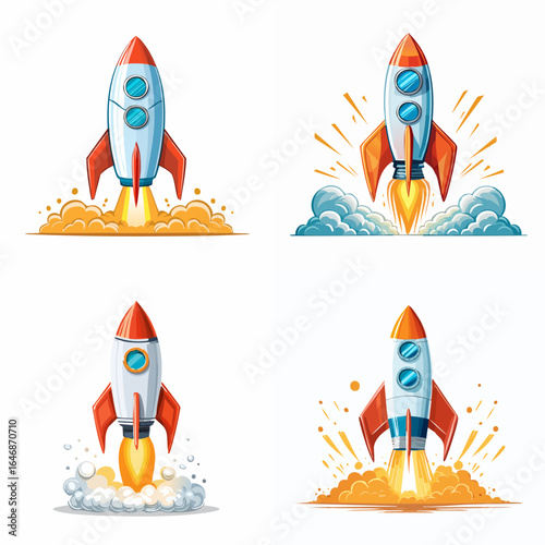 Dynamic cartoon rocket illustrations convey a sense of excitement and potential. Ideal for projects related to innovation, space exploration, or achieving ambitious goals, these designs inspire action