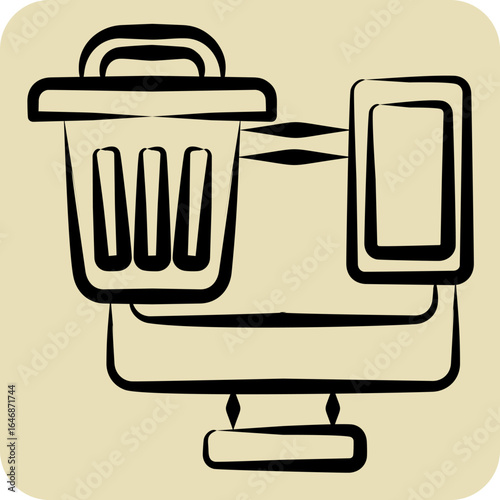 Icon E Waste. related to Waste symbol. hand drawn style. design editable