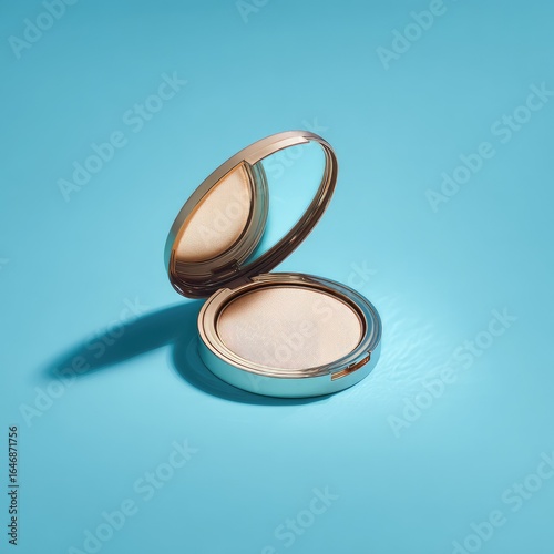 Makeup compact on blue background