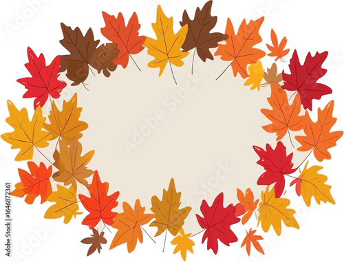 Vibrant autumn leaf frame with red, yellow, and orange maple leaves, ideal for harvest festival or Thanksgiving themes