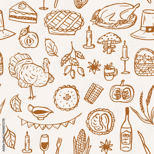 Hand drawn whimsical thanksgiving day background