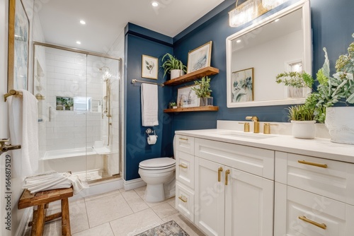 Wallpaper Mural Modern bathroom interior with blue walls and white vanity Torontodigital.ca