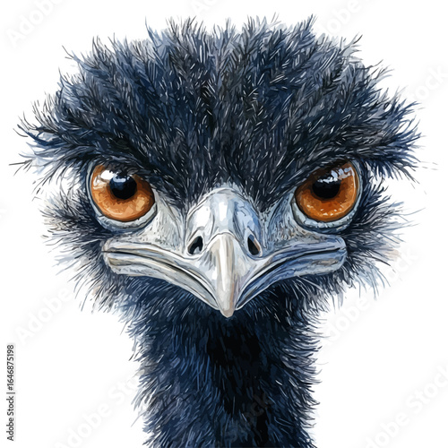 Emu, watercolor illustration vector, isolated on a white background.