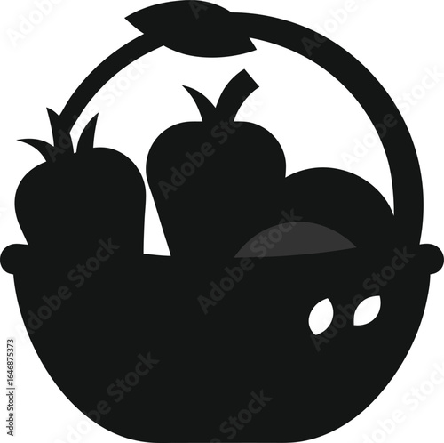 Silhouette of a fruit basket filled with apples and pears isolated on white background