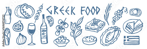Hand drawn doodle greek food collection