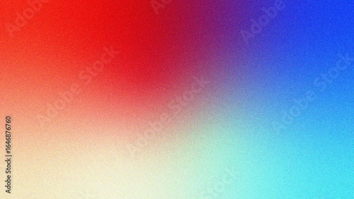 Vibrant gradient background with subtle grain, blending warm red to cool blue and teal tones