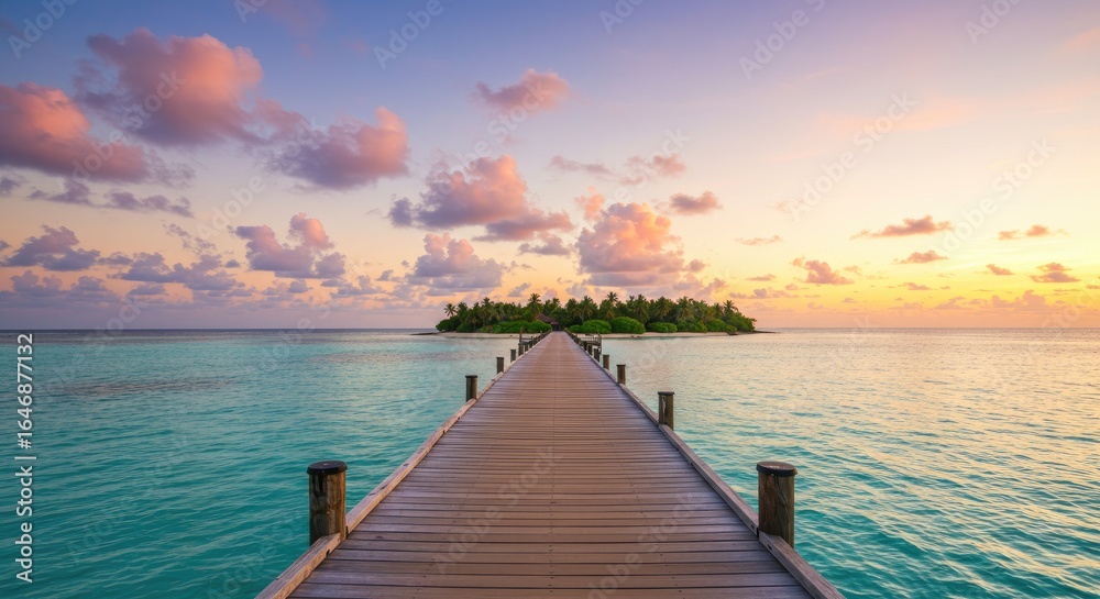 Fototapeta premium Tranquil Island Sunrise. Wooden Pier