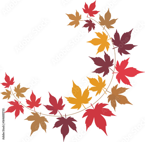 Silhouette of autumn leaves swirling in the wind, seasonal fall foliage design, nature-inspired decorative black illustration

