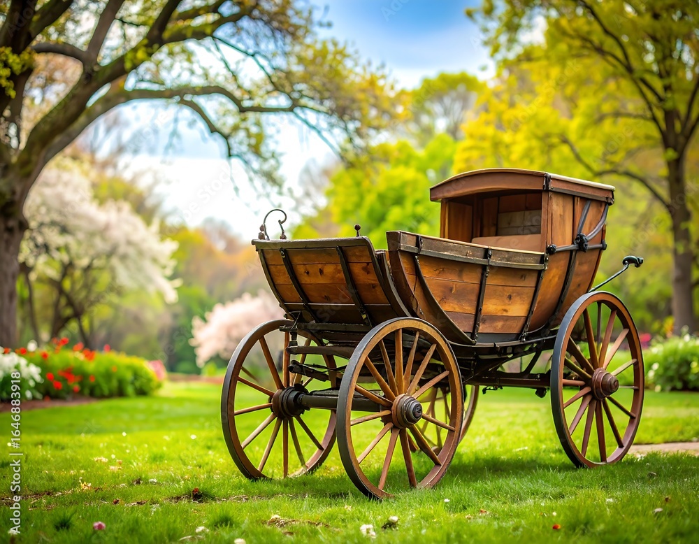 Fototapeta premium Antique carriage in a spring garden
