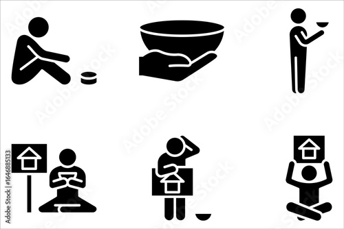 Homeless people icon set, poverty icon symbol on white background