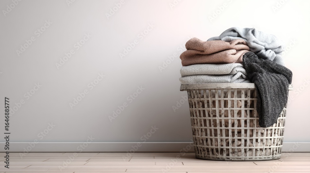 Obraz premium Laundry basket with folded clothes