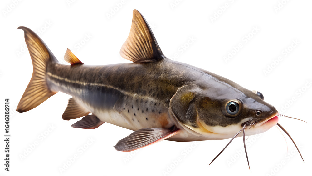 Fototapeta premium Mystus Nemurus Fish Close Up Portrait on Transparent Background close up portrait fish