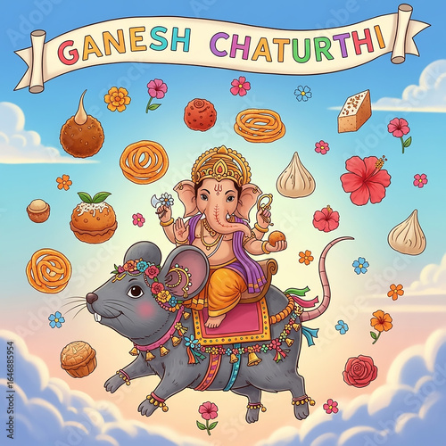 A Cute Ganesha Riding His M...