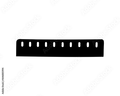 Black and white illustration of a ruler with evenly spaced grooves