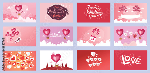 Valentine background set with love theme and romantic heart elements for festive occasions