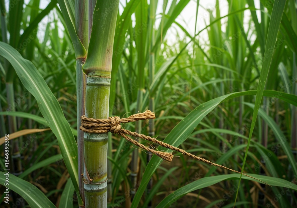 Obraz premium bamboo leaves in the garden, Plant known for producing sweet, natural sugar, juice. Thick, segmented structure