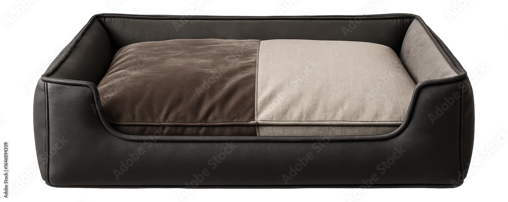 Fototapeta premium Rectangular dog bed with a reversible cushion, designed for versatile use in a living room.