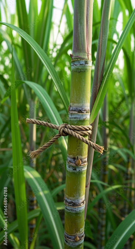 Fototapeta premium bamboo forest in the morning, Plant known for producing sweet, natural sugar, juice. Thick, segmented structure