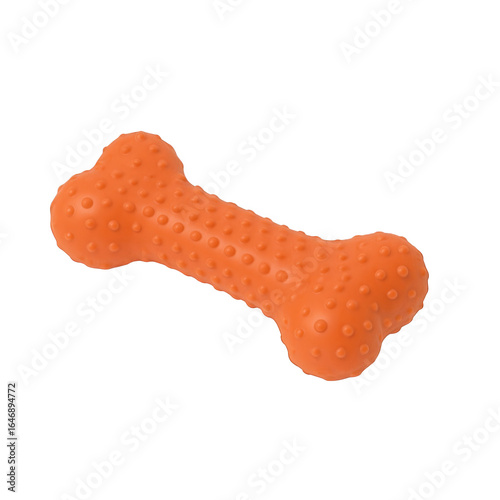 Photo of a textured orange dog bone chew toy with raised nubs, isolated on a transparent background, designed for dental care, play, and entertainment for pets