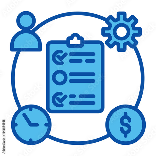 Project Plan Icons In Blue Style, Vector Illustration