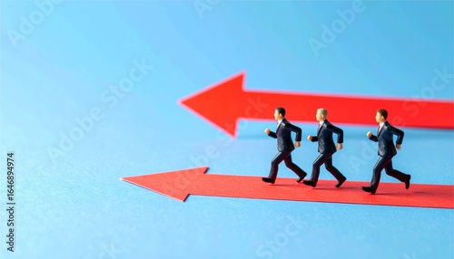 ミニチュア　ビジネス　男性　人物　矢印　走る　目標　未来　上昇　上がる　伸びる　サラリーマン　AI