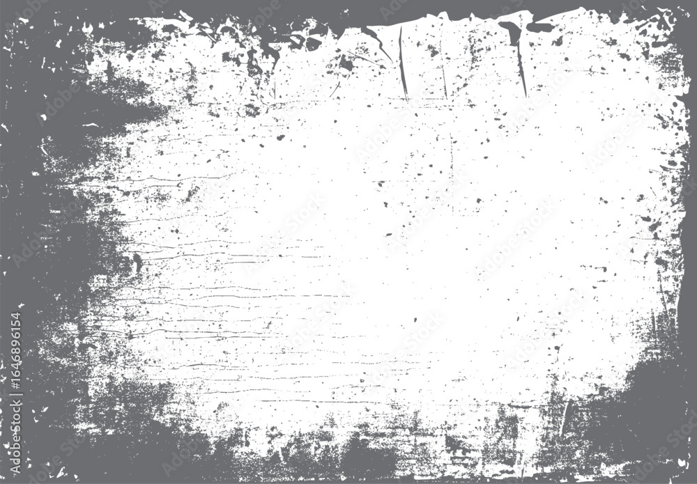 Fototapeta premium Vintage dirty background with grunge border and cracked surface texture. Distressed old paper backdrop with splatter stains. Abstract aged design.