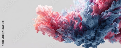 Abstract Swirling Pink and Blue Paint in Light Grey Background