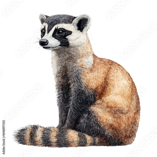 watercolor of Coati, vector, isolated on a white background.