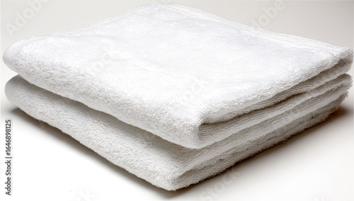 Two white towels folded neatly on a plain background