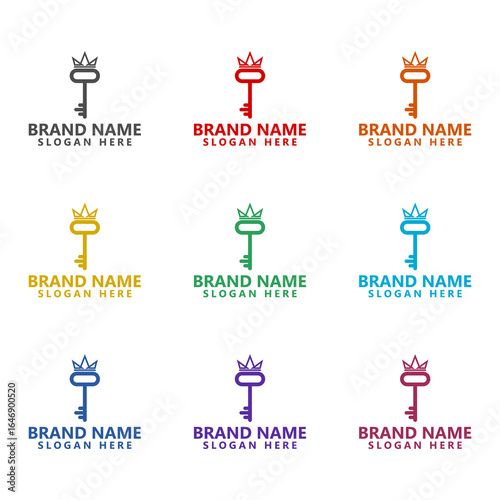 Royal king key crown icon isolated on white background. Set icons colorful