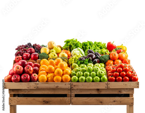 Fresh fruit and vegetable market stall with colorful produce isolated on transparent background PNG