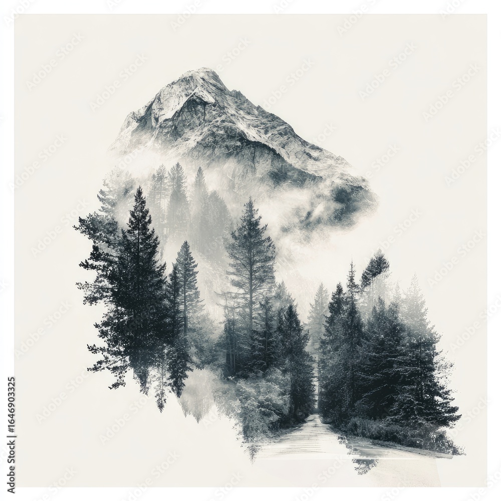 Obraz premium Misty mountain and forest layered